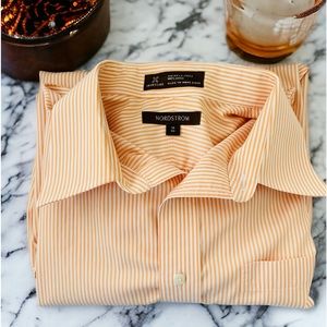Nordstrom Men’s 100% Cotton Orange Sherbet & White Stripe Button Down Size 16/34